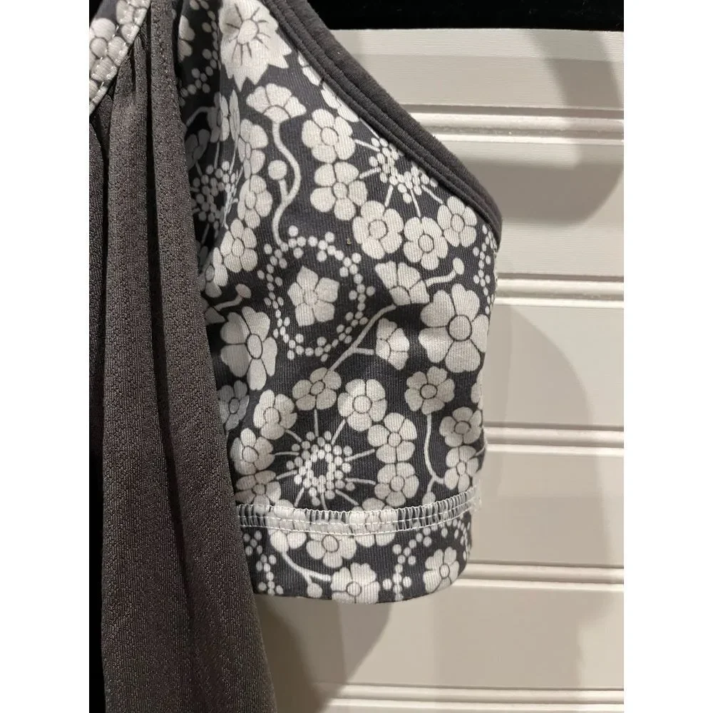 Lululemon No Limits Tank Top Grey Floral Built-in Bra Yoga Activewear Womens 8